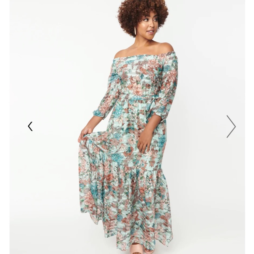 Unique Vintage NWT Mint & Coral Floral Print Sweet Escape Maxi Dress‎ - Picture 5 of 6